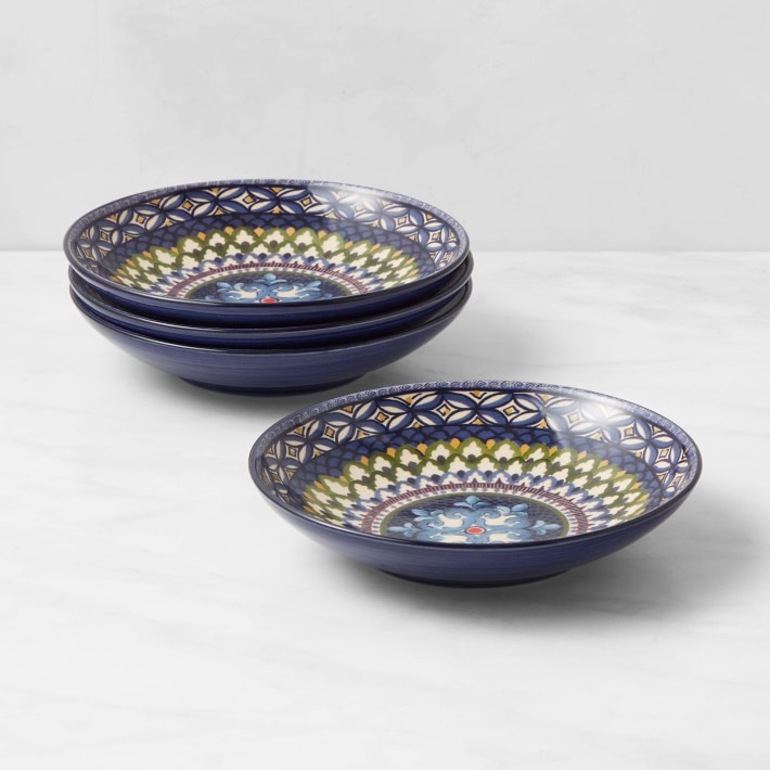Sicily Ceramic Pasta Bowls, Green &amp; Blue