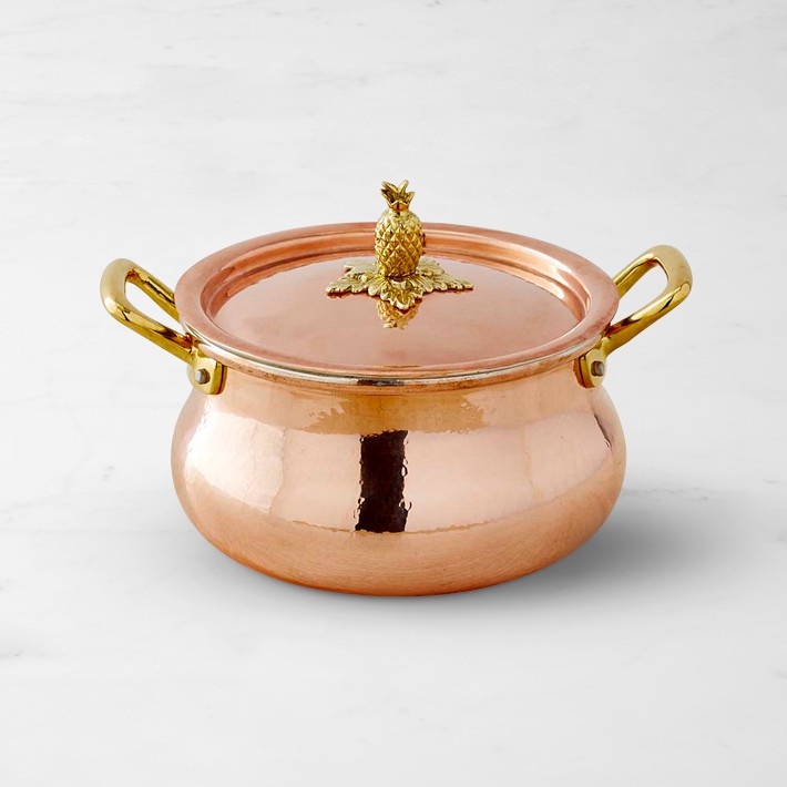 Ruffoni Historia Hammered Copper Stock Pot with Pineapple Knob, 3 1/2-Qt.
