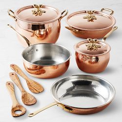 Ruffoni Historia Hammered Copper 11-Piece Cookware Set with Olivewood Tools