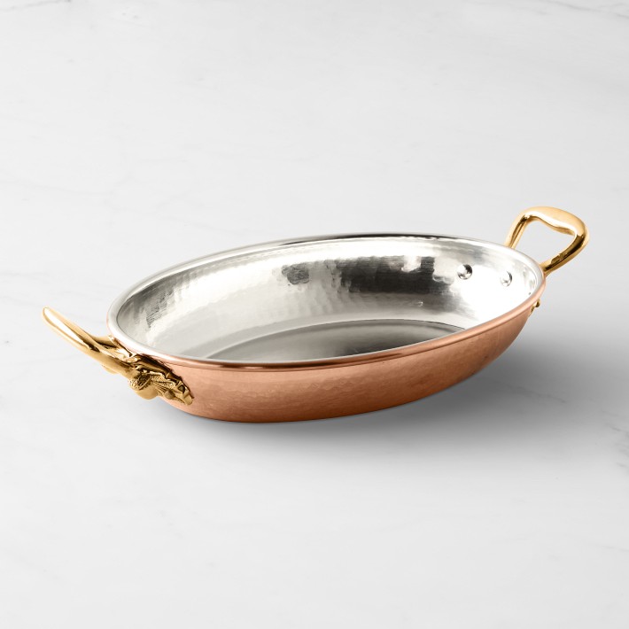 Ruffoni Historia Hammered Copper Oval Gratin with Acorn Handles