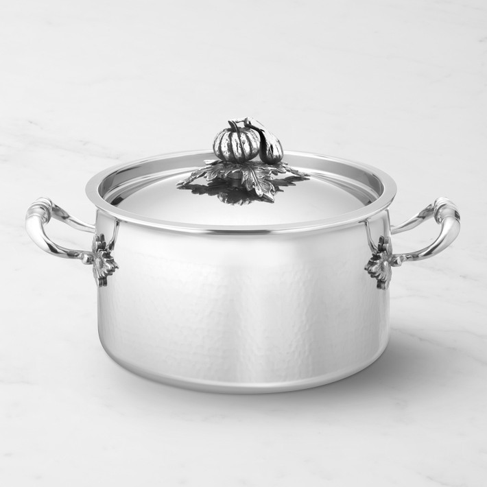 Ruffoni Opus Prima Hammered Stainless-Steel Soup Pot with Pumpkin Knob, 4-Qt.
