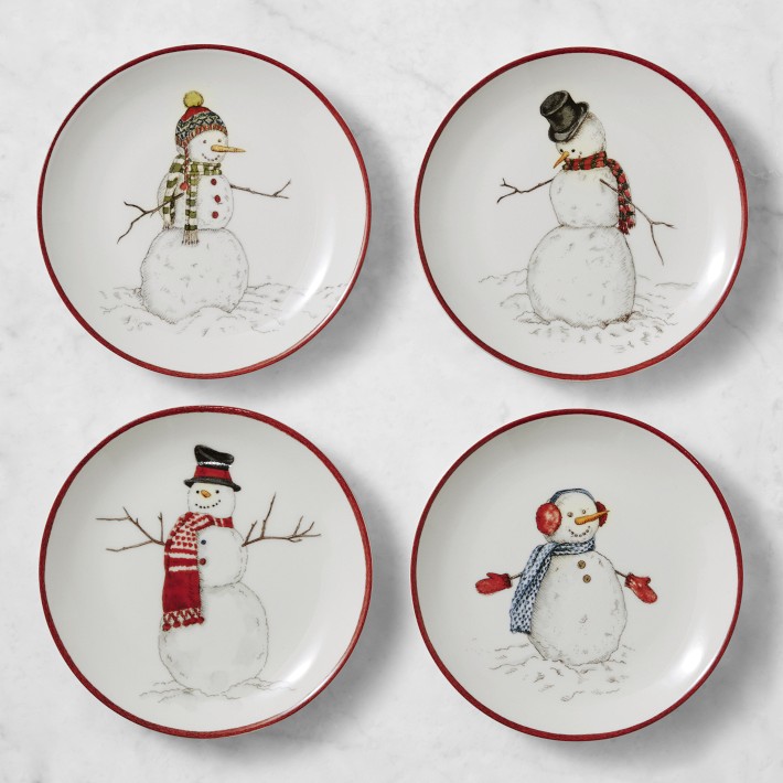 Snowman Mixed Appetizer Plates, Set of 4