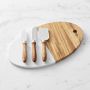 Olivewood &amp; White Marble Cheese Board with Cheese Knives