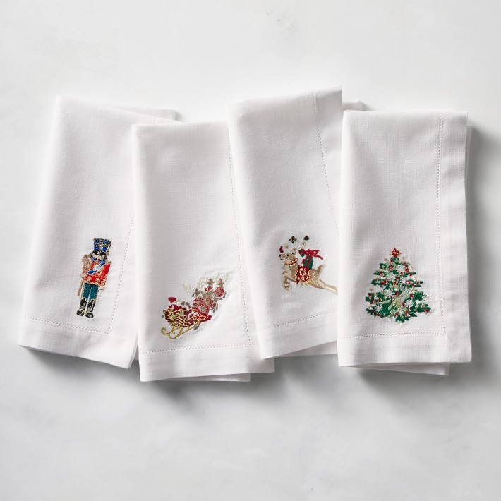 Twas the Night Before Christmas Embroidered Napkins, Set of 4, Mixed