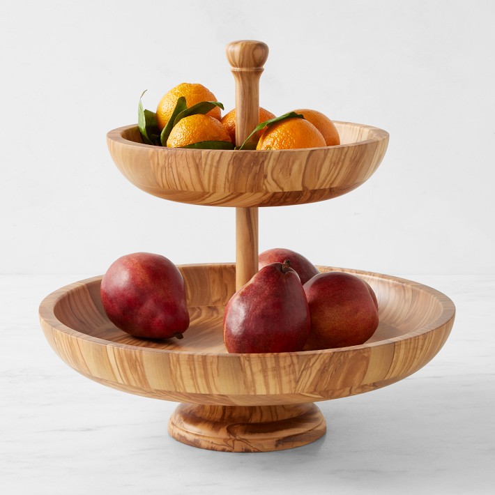 Williams Sonoma Olivewood Two Tiered Fruit Bowl 