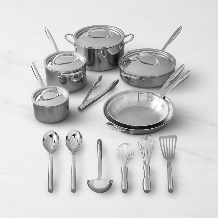 Williams Sonoma Signature Thermo-Clad&#8482; Stainless-Steel 10-Piece Cookware and 8-Piece Tools Set
