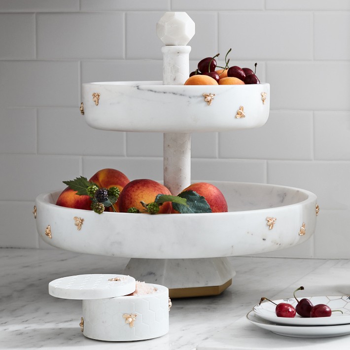 Williams Sonoma Marble Two Tier Fruit Bowl Williams Sonoma