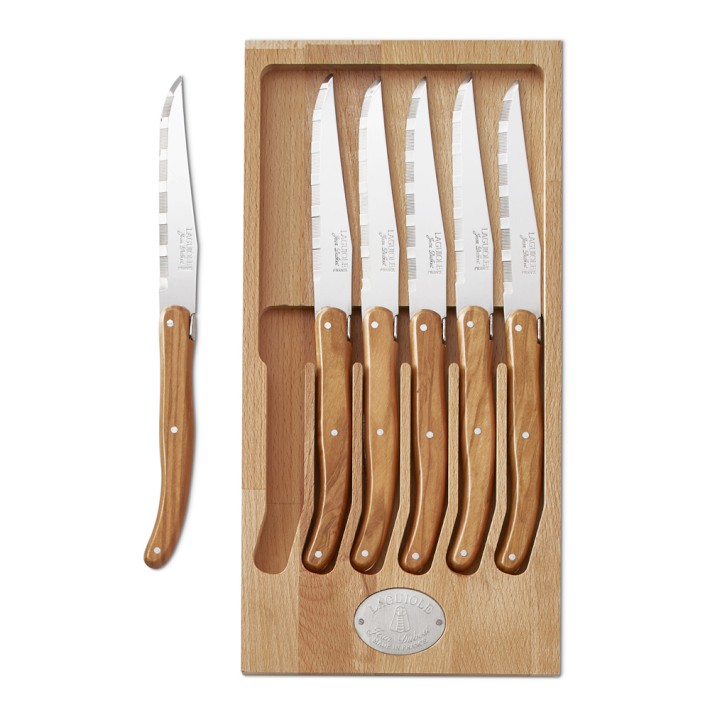 Jean Dubost Laguiole Olivewood Steak Knives, Set of 6