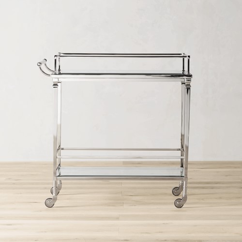 Cosmopolitan Bar Cart with Glass Top, Polished Nickel
