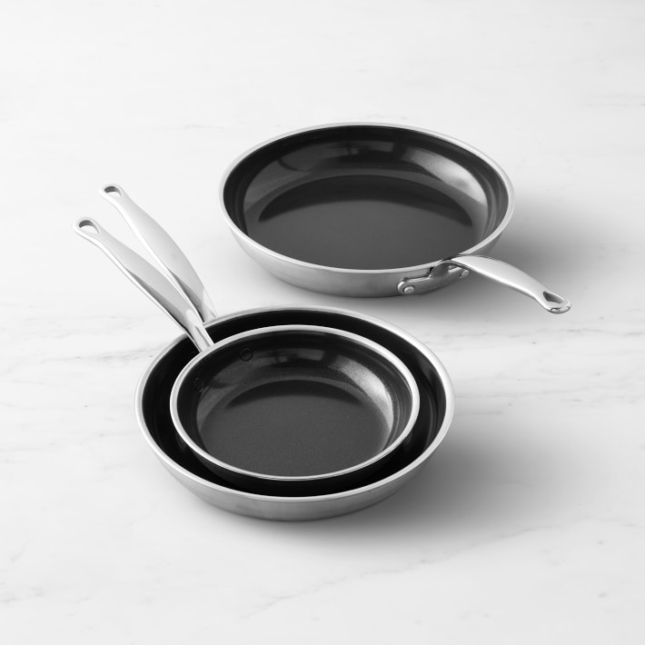 GreenPan&#8482; Premiere Stainless-Steel Ceramic Nonstick Fry Pan, Set of 3