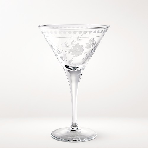 Vintage Etched Martini Glasses, Set of 4, Clear