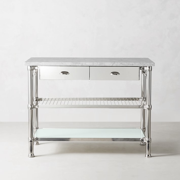 Modular Kitchen Island with Marble Top, Polished Nickel