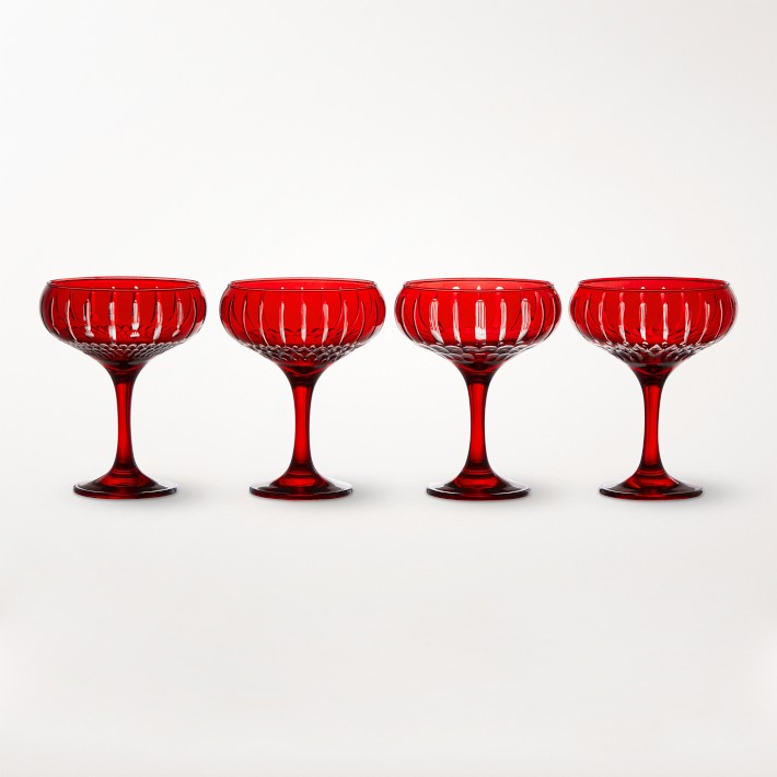 Wilshire Jewel Cut Red Coupe Glasses, Set of 4