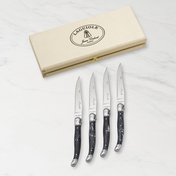 Laguiole Jean Dubost Steak Knives, Set of 4, Marble Black