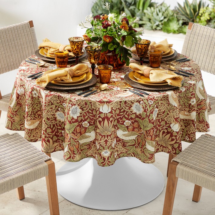Williams Sonoma x Morris &amp; Co. Outdoor Strawberry Thief Round Tablecloth