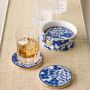 Chinoiserie Ceramic Coasters with Holder, Blue and White