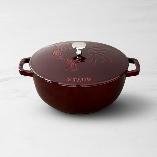 Staub Enameled Cast Iron Essential French Oven, Rooster Design, 3 3/4-Qt., Grenadine