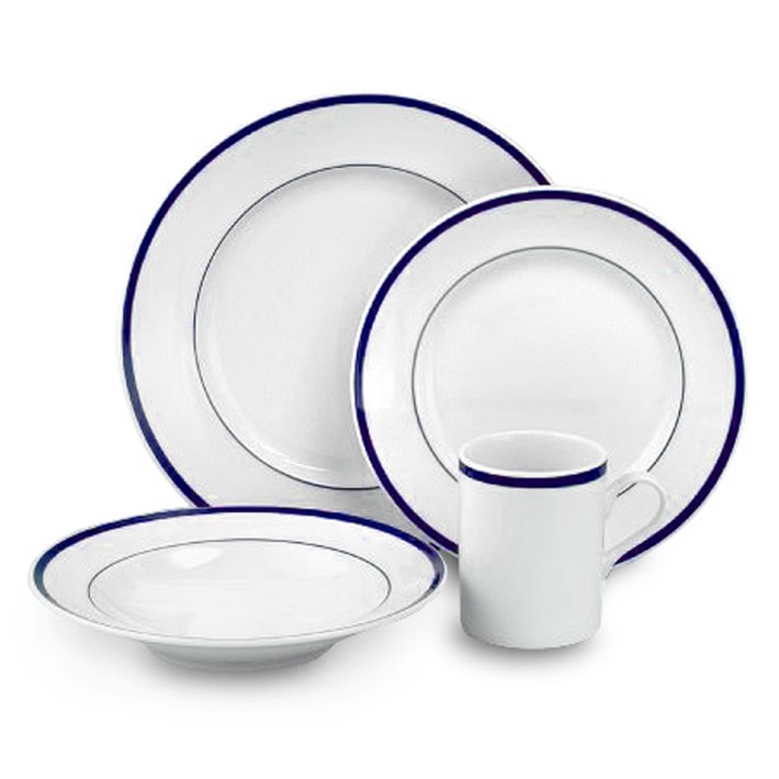 Brasserie Blue-Banded Porcelain 16-Piece Dinnerware Set