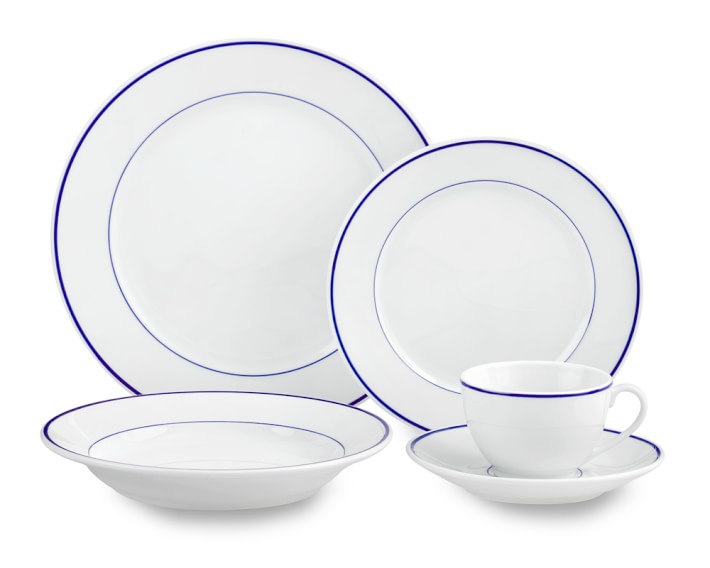 Apilco Tradition Porcelain Blue-Banded 5-Piece Dinnerware Set