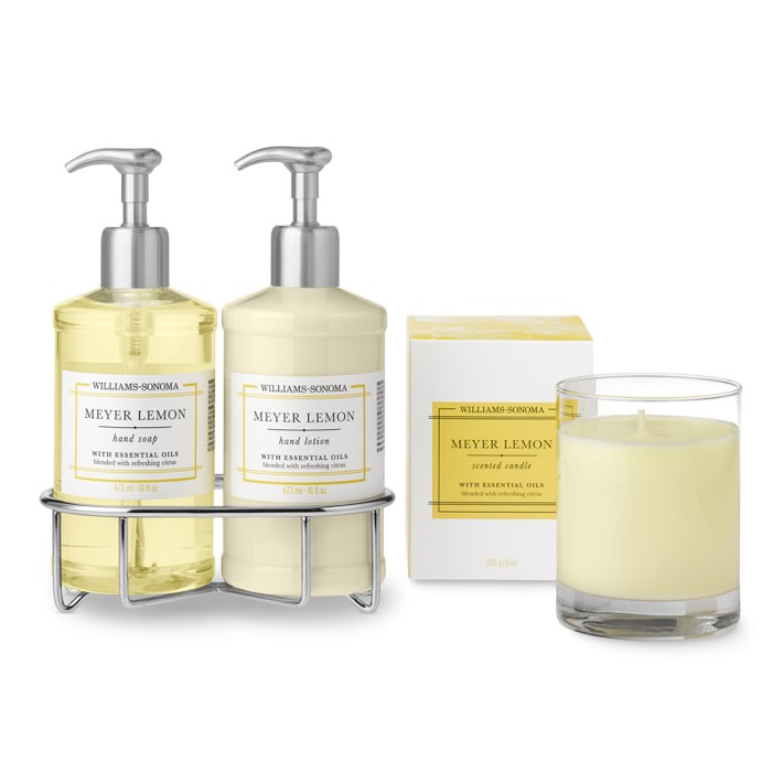 Williams Sonoma Meyer Lemon Hand Soap & Lotion 4-Piece Set, Deluxe, Stainless-Steel
