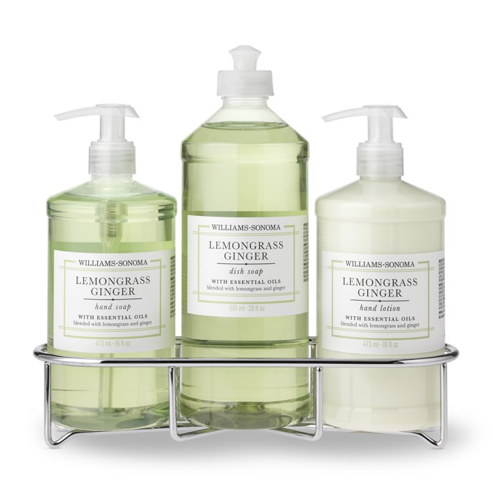 Williams Sonoma Lemongrass Ginger Hand Soap & Lotion 4-Piece Set, Classic, Stainless-Steel