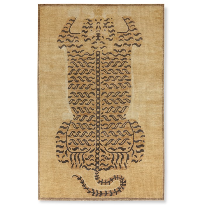 Hand Knotted Tibetan Tiger Rug, 6x9', Gold