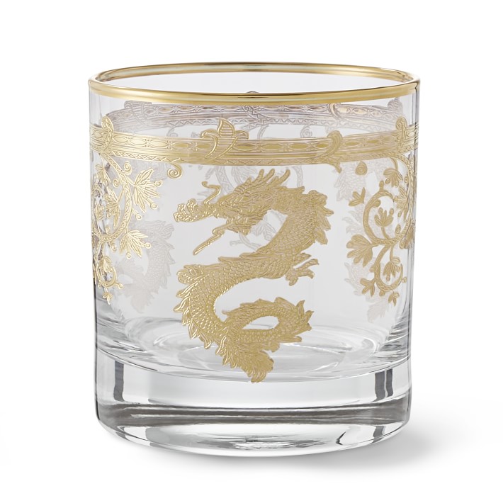 Gold Dragon Double Old-Fashioned Glasses, Set of 4