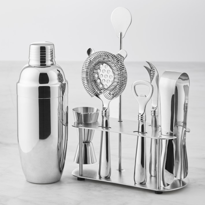 Insulated Cocktail Shaker & Stainless Steel Bar Tool Set with Stand