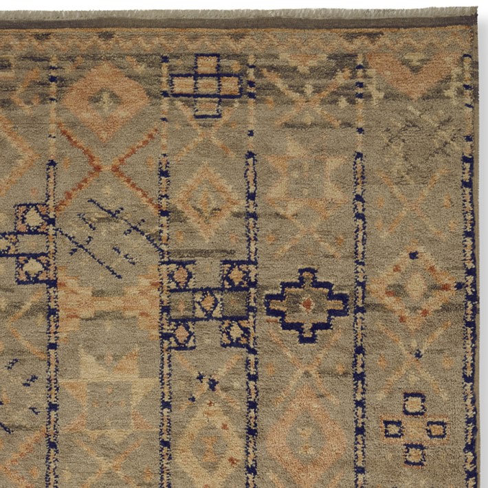 Hand-Knotted Souk Moroccan Rug Swatch, Blue/Orange