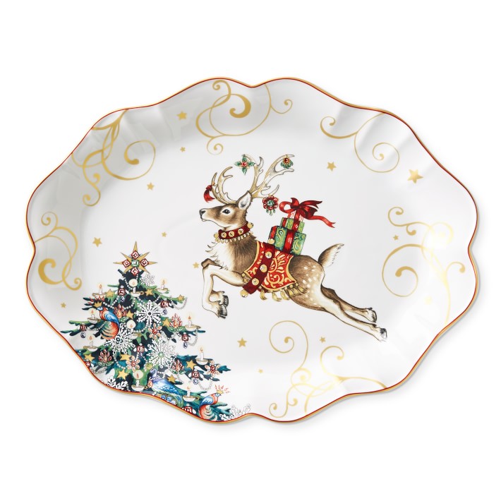 Twas the Night Before Christmas Reindeer Scalloped Oval Platter
