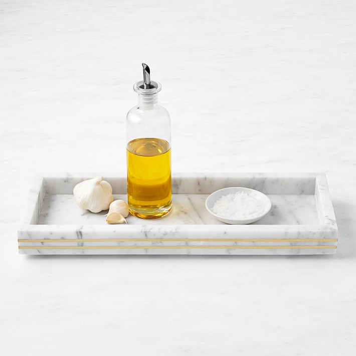 Williams Sonoma Arabescato Marble with Brass Inlay Countertop Tray