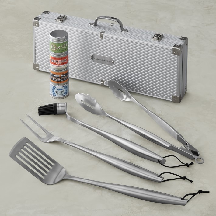 Williams Sonoma Stainless-Steel BBQ Tool Set with Set of 4 Mini Rubs