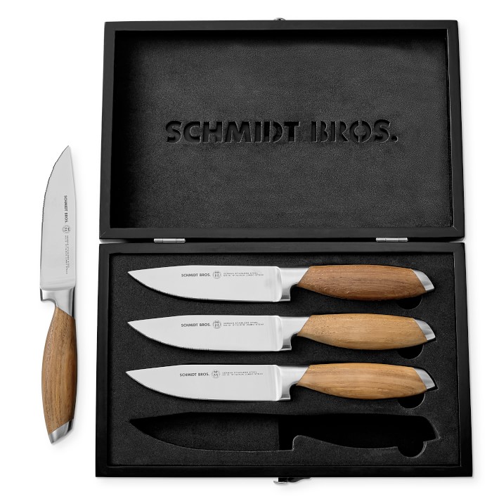Schmidt Brothers Bonded Teak Steak Knives in Box, Set of 4