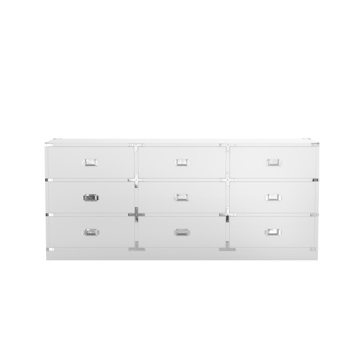 Campaign 9 Drawer Wide Dresser, Wood, White, Polished Nickel