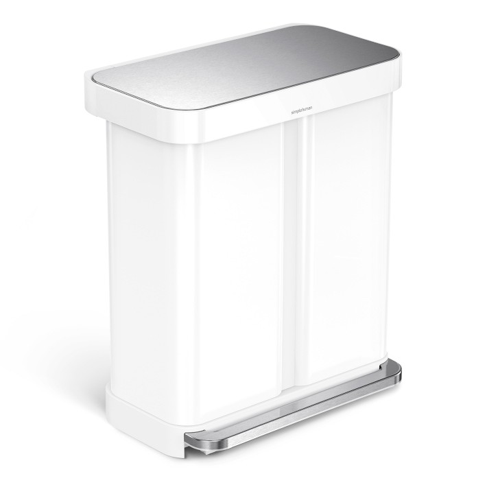 simplehuman Dual Compartment Step Can with Liner Pocket, 58L - White Steel