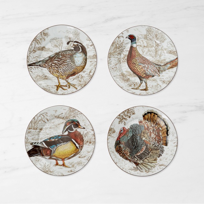 Plymouth Woodland Birds Mixed Appetizer Plates, Set of 4