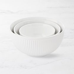 White Ribbed Ceramic Mixing Bowls, Set of 3