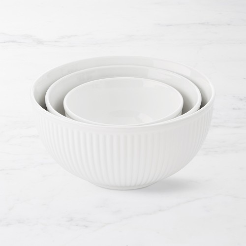 White Ribbed Ceramic Mixing Bowls, Set of 3