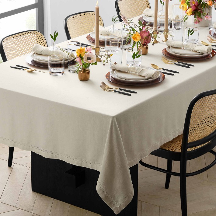 Linen Double Hemstitch Tablecloth (Cream)