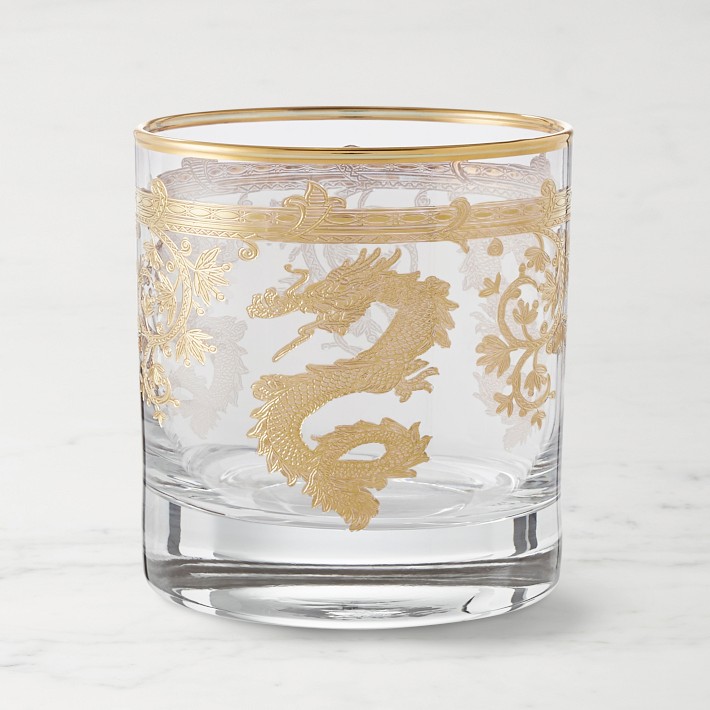 Gold Dragon Double Old-Fashioned Glasses