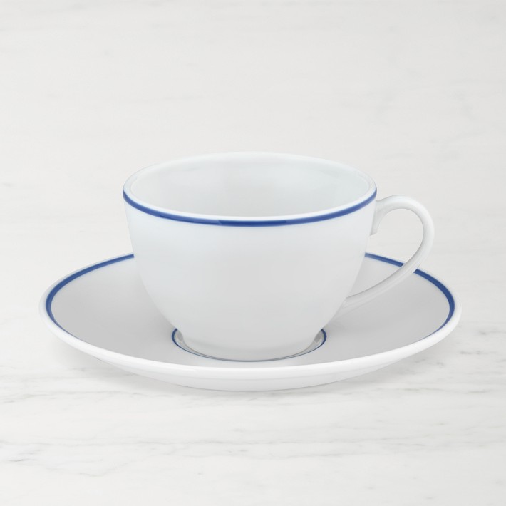 Apilco Tradition Blue-Banded Porcelain Cups &amp; Saucers