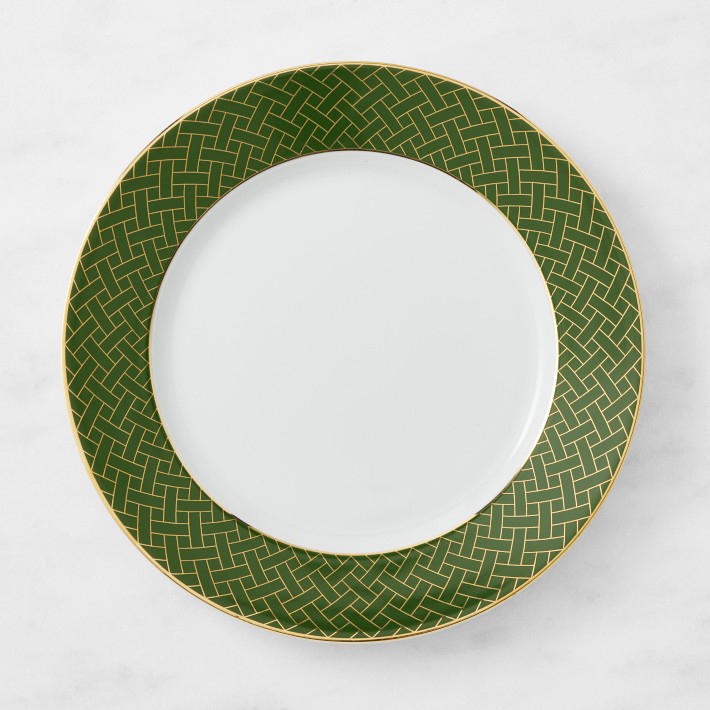 Garden Lattice Dinner Plates, Green Rim - Set of 4