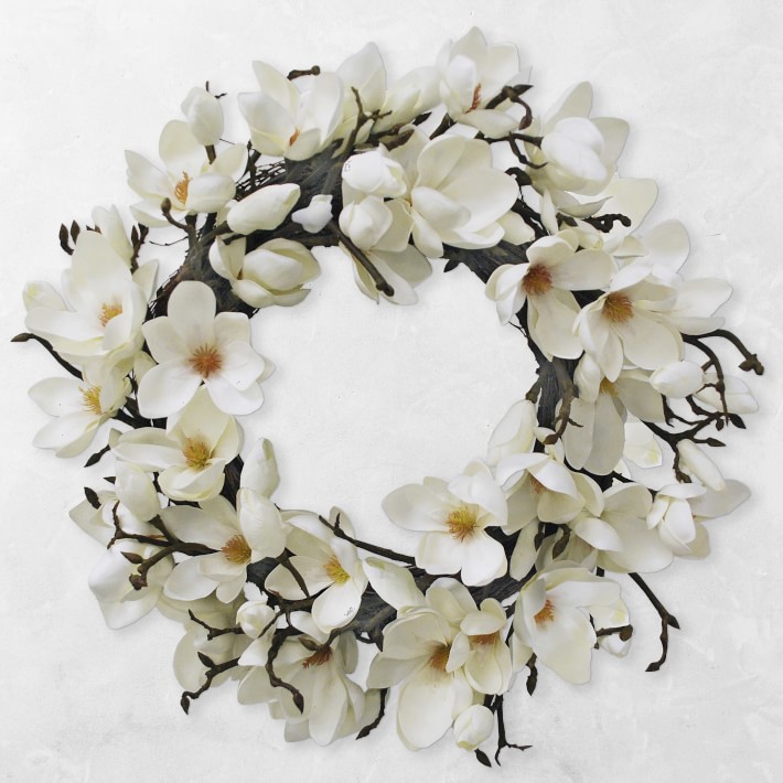 Faux Japanese Magnolia Wreath, 24&quot;