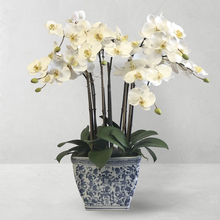 Faux Orchids in Cache Pot, 26&quot;