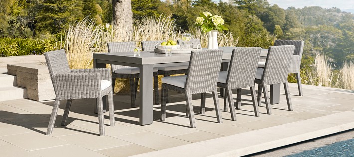 Grey metal outdoor dining table sale