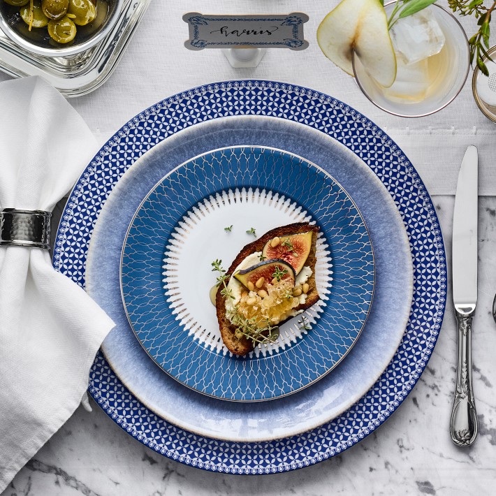 English Floral Blue Rimmed Charger