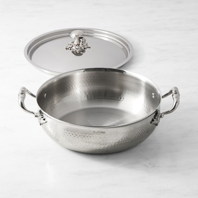 Ruffoni Opus Prima Hammered Stainless-Steel Risotto Pan with Mushroom Knob,  5 1/2-Qt. | Williams Sonoma