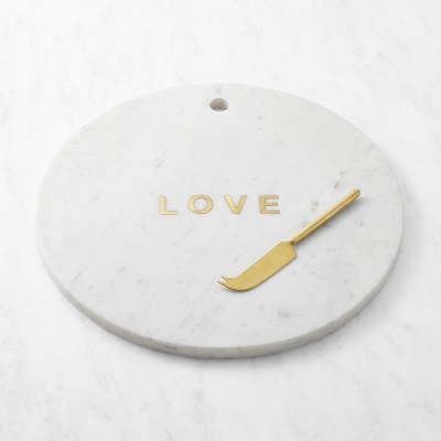 Marble and Brass Round Cheese Board with Knife - Love | Williams Sonoma