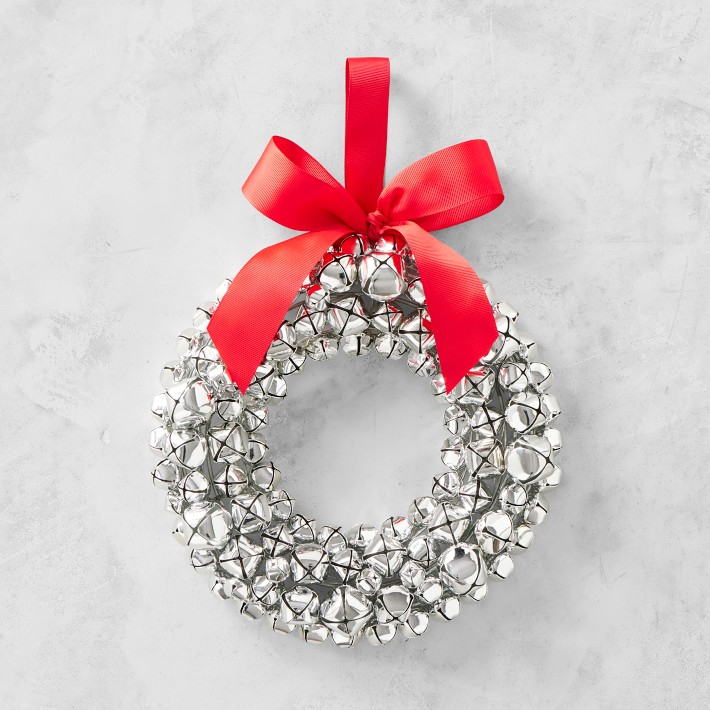 Silver Jingle Bell Wreath,  10"