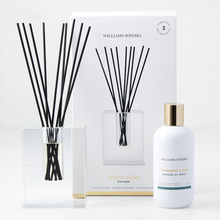 Williams Sonoma Crystal Block Diffuser and Refill Set, Bergamot and Oak ...
